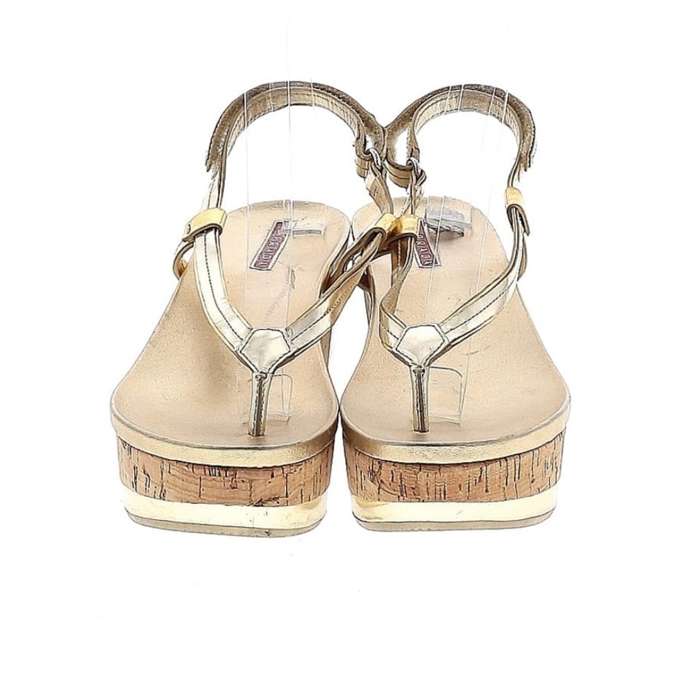 Prada Sport‎ Metallic Gold Leather Cork Wedge Platform Slingback Sandals Womens